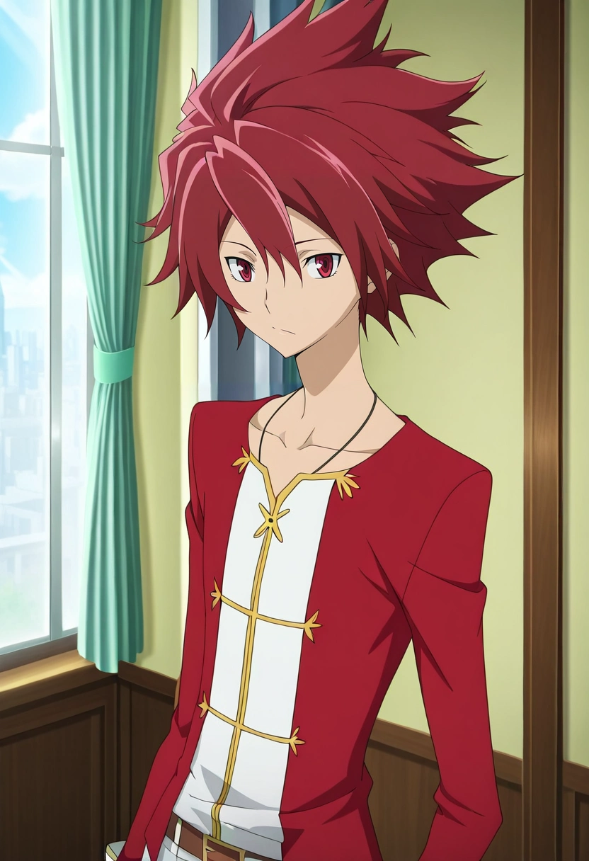 masterpiece, best quality, intricate details, anime screencap, anime coloring, official style,, 1boy, solo, male focus, <lora:takuto_tsunashi_ilxl:1>, takuto_tsunashi, red hair, red eyes, spiked hair, bangs, , ,