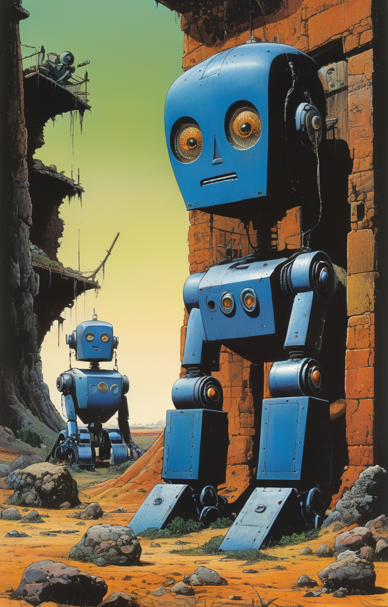masterpiece,best quality,<lora:tbh235-sdxl:0.5>,illustration,style of Richard Corben, portrait of Housework robots