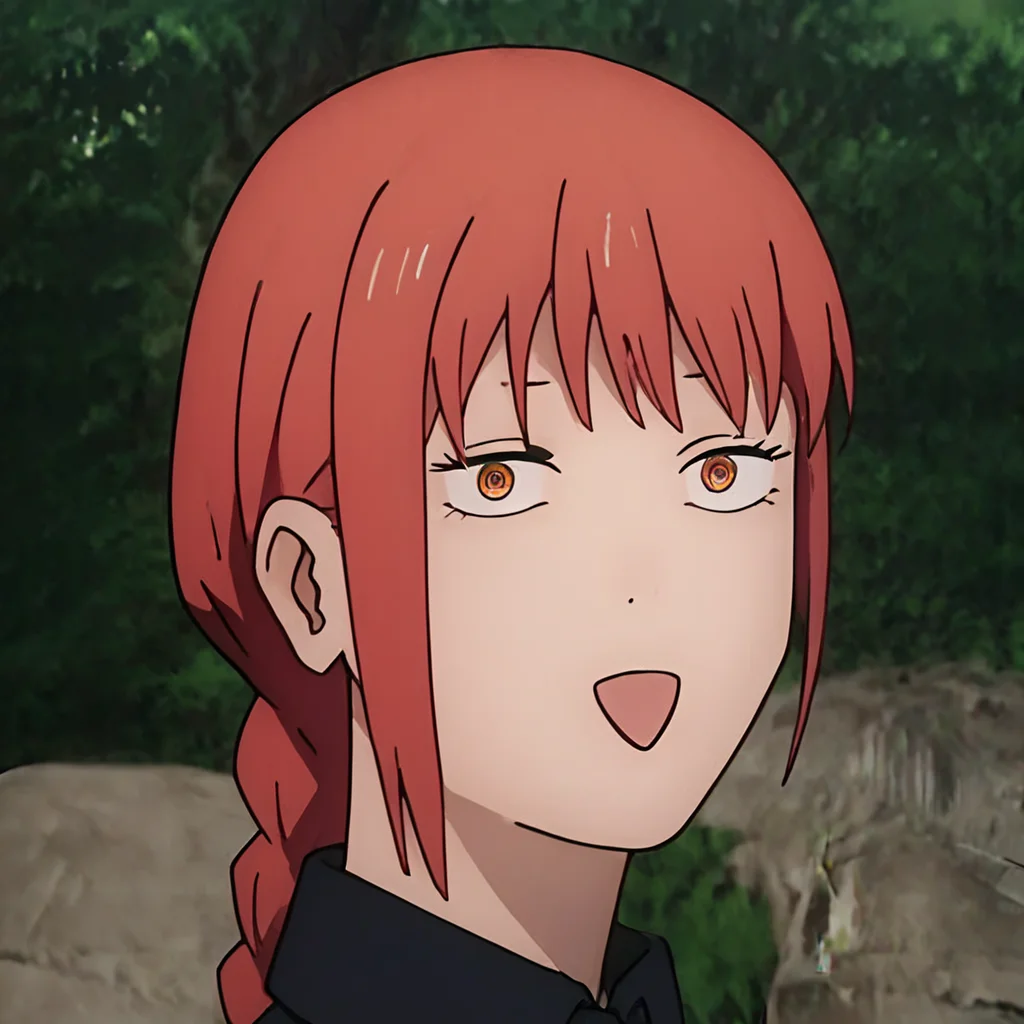 score_9, score_8_up, score_7_up, score_6_up, score_5_up, score_4_up,  <lora:mak1ma0XL_Pony_v1:0.8> , mak1ma0, red hair, long hair, ringed eyes, braids,  white collared shirt, black necktie, <lora:Jujutsu_meme_face:1>, 1girl, open mouth
