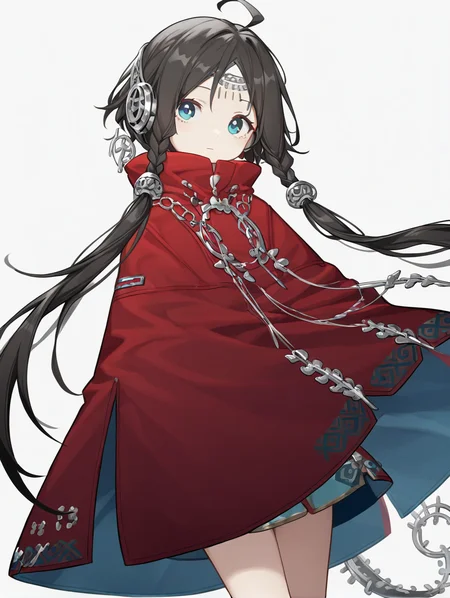 ,1girl,yinxi,cape,hair ornament,red coat,solo,white background,simple background,looking at viewer,blue eyes,expressionless,cowboy shot,quan \(kurisu tina\),<lora:yinxi:1.1>, masterpiece, best quality, very aesthetic, absurdres