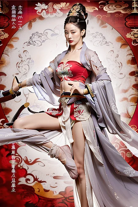 (goddess-like, hot and cute girl,flirtatious ,seductive:1.4),(RAW photo:1.2),(photorealistic:1.6),(lens 135mm,f1.8:1.2),(ultimate quality, masterpiece:1.3),(intricate details:1.2),(detailed face:1.2),dramatic,ray tracing,movie poster,photograph,fFaceDetail,fHandDetail,dutch angle,full body,outdoors,chinese style,castle,<lora:PerfectBreastsV4-offset:0.3:lbw=BODY>,<lora:Better hands loRA:0.6:lbw=HAND>,<lora:goodhands_Beta_Gtonero:0.5:lbw=HAND>,good hands,Sharp focus,cinematic lighting,
<lora:è¾è·è¾Xinzhilei_v1:0.8:lbw=FACE>,,
<lora:xuer Ancient Chinese sword:0.8:lbw=POSE>,(xuer Ancient Chinese sword,swordsman:1.2),
(1girl,solo, looking at viewer,holding sword,fighting stance:1.6),(large breasts, narrow waist:1.2),<lora:dunhuangV3:1:lbw=CLOTHING>,(dunhuang,dunhuang_face,Chinese Dunhuang Flying Fairy,floating clothes, pov legs, thighs, dunhuang cloths, hanfu, waist cape,strapless,navel,robe:1.2),<lora:zanhua_v1:0.5>,zanhua,
(anatomically correct hands:1.5),(anatomically correct feet:1.5),(elegant hands:1.4),