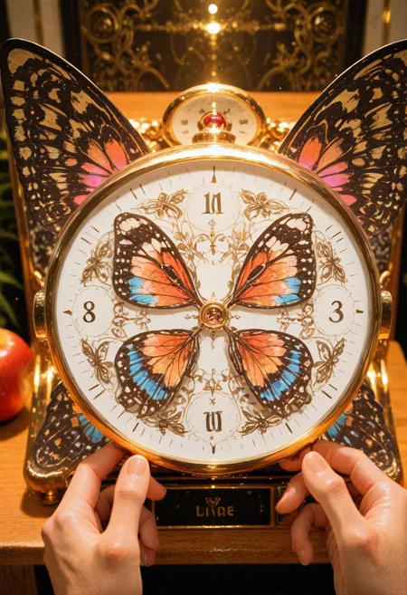 ,(cat:1.0),
Apple Watch-style smartwatch with a circular display showcasing a live butterfly garden interface, interchangeable bands designed as flexible butterfly wing membranes with color-changing capabilities
,high detail. ,masterpiece, best quality, very aesthetic, very awa, year 2024, newest, highres, , absurdres,safe,
butterflyStyle, mobe-cedeen