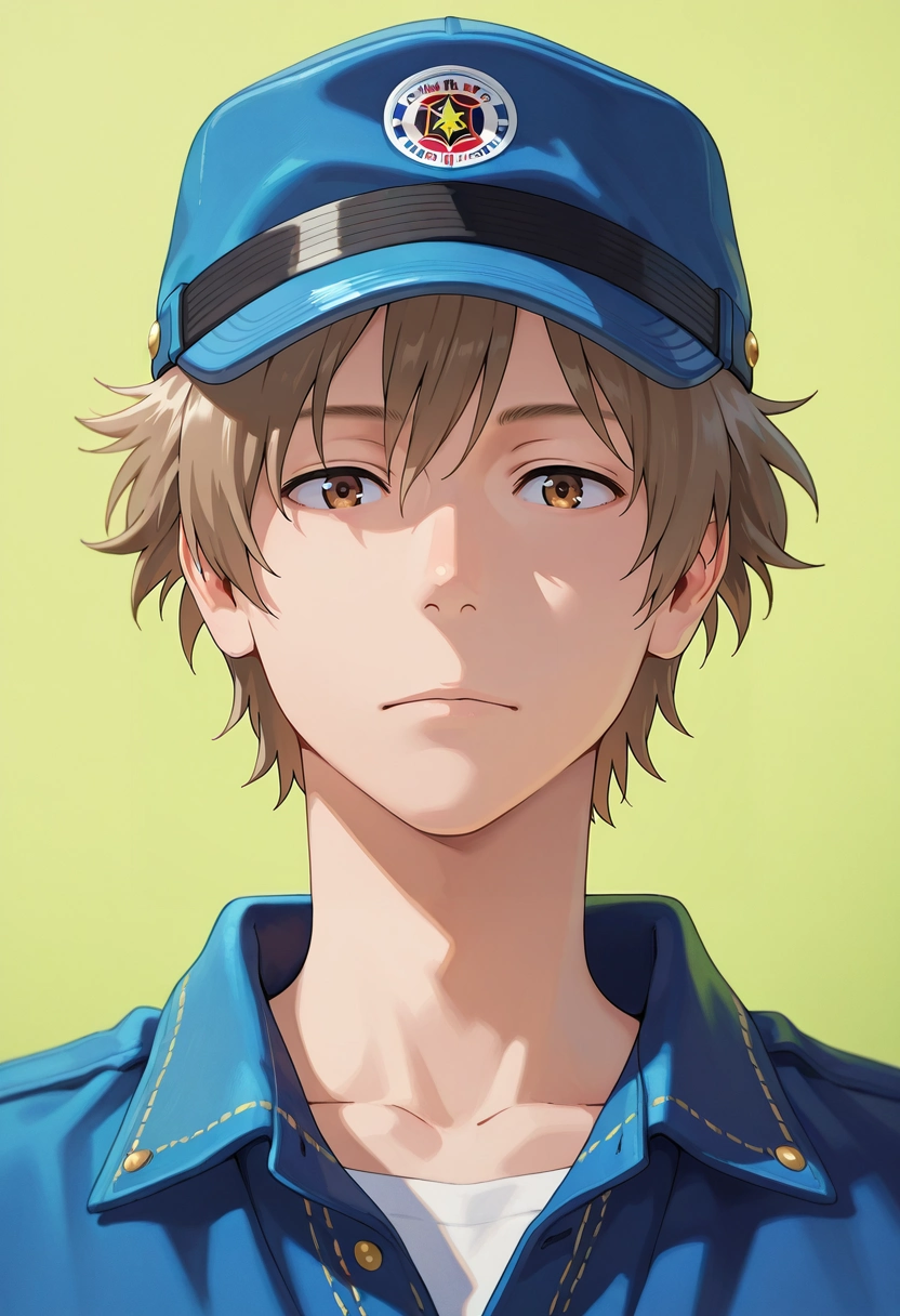 masterpiece, best quality, intricate details, (realistic:0.6), looking at viewer, 1boy, solo, male focus, <lora:shun_hashimoto_ilxl:0.9>, shun_hashimoto, brown hair, brown eyes, short hair, , mackintosh, trucker hat