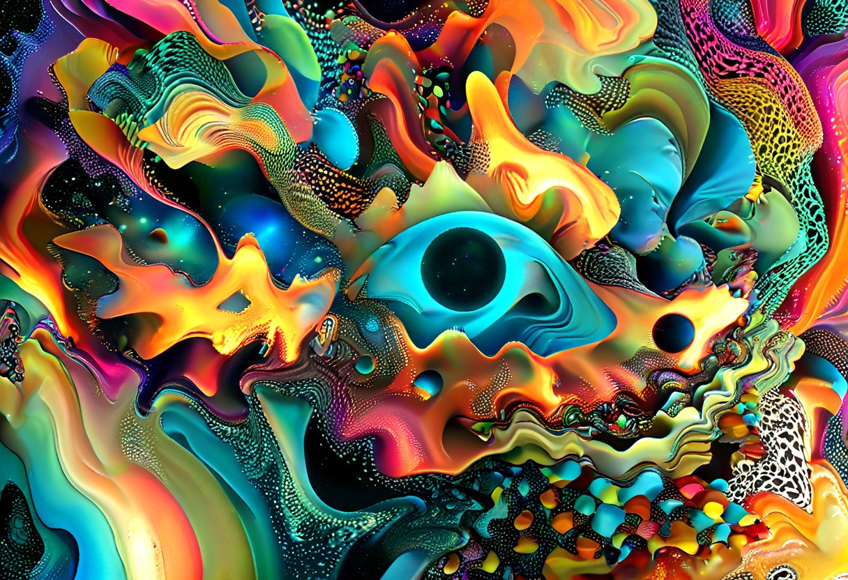 planetary interactions between multi-universal entities conversing through the cosmos via time. Light guided subliminal variations occur while streaming consciousness creates vivid and remarkable zentangle 3d psychedelia