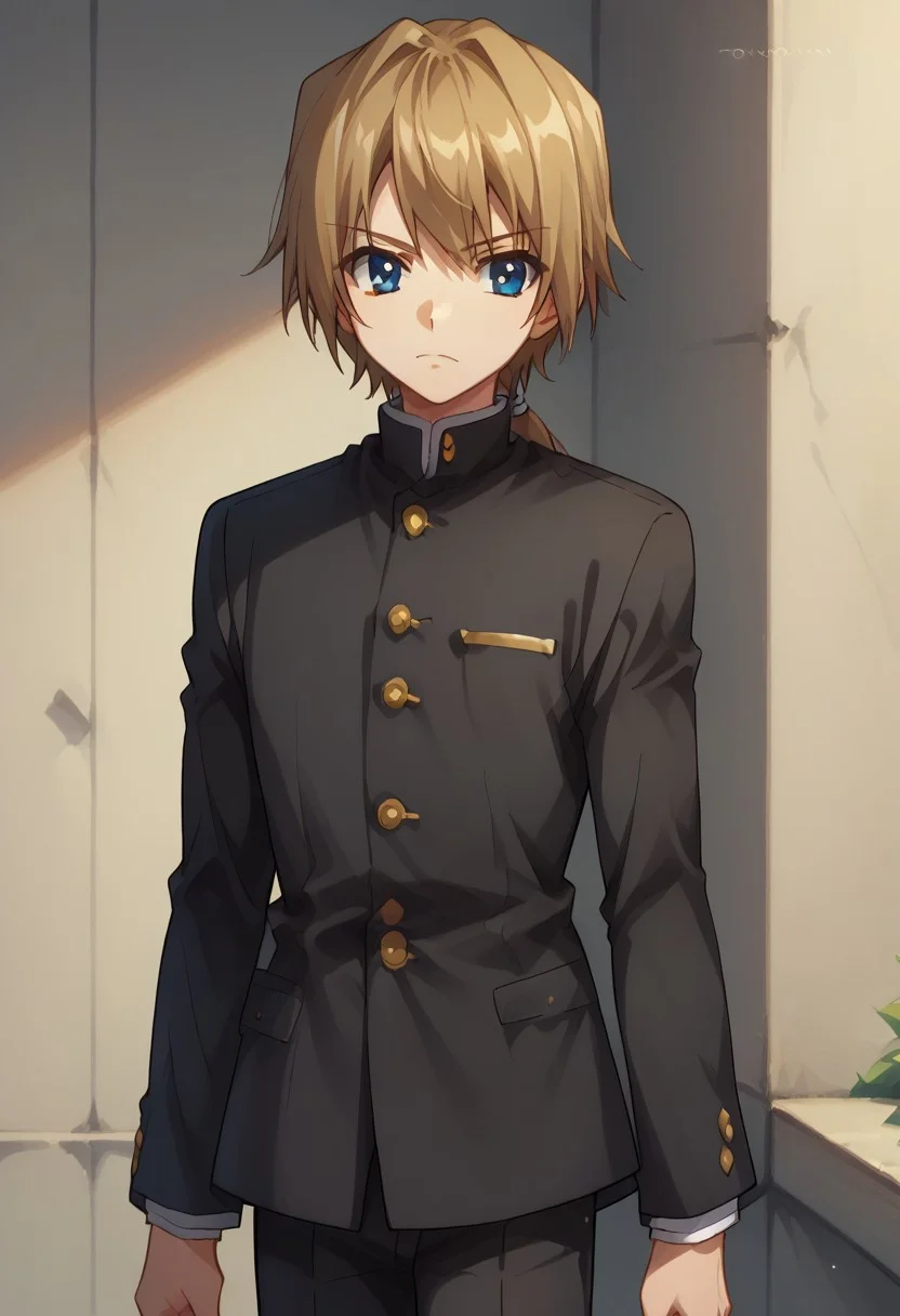 score_9, score_8_up, score_7_up, source_anime, highly detailed,
jironezu, 1boy, male focus, blue eyes, blonde hair, ponytail,
solo, male focus, gakuran, school uniform, black uniform, black pants, long sleeves, pants,