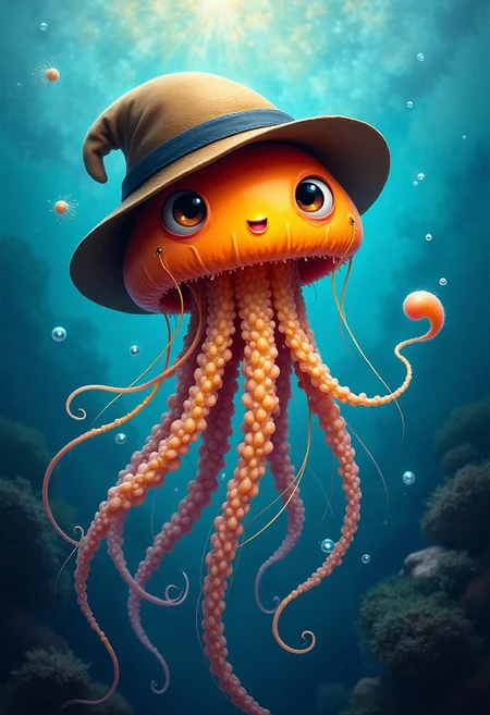 funny jellyfish with hat