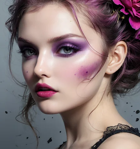 photograph Ink illustration, sunset, wind blowing, Flying petals, flowers in her hair, cute, piercing gaze with sparkling eyes, black and gray, reflection, fog, eerie light, center shot, limited palette, tense, disturbing, unsettling, one isolated magenta stain, ink splatters, ink spots, sharp focus, vibrant, rich colors, linquivera, ais-sinisterz, digital painting, artstation, concept art, smooth, sharp focus, illustration, art by Carne Griffiths and Wadim Kashin, magenta, black, and gray colors, Masterpiece, Best quality, Ultra-detailed, ((Wallisian:1.7) + Circular Face, Wide-Set Eyes, [eye color violet], Nose with an Asymmetrical Shape, protruding upper lip, prominent cheeks, cleft chin), l, extremely detailed face eyes lips nose, realistic eyes, detailed skin texture, realistic, photorealistic, ultra detailed eyes and face, 50mm . cinematic 4k epic detailed 4k epic detailed photograph shot on kodak detailed cinematic hbo dark moody, 35mm photo, grainy, vignette, vintage, Kodachrome, Lomography, stained, highly detailed, found footage, HDR photo of Ink illustration, sunset, wind blowing, Flying petals, flowers in her hair, cute, piercing gaze with sparkling eyes, black and gray, reflection, fog, eerie light, center shot, limited palette, tense, disturbing, unsettling, one isolated magenta stain, ink splatters, ink spots, sharp focus, vibrant, rich colors, linquivera, ais-sinisterz, digital painting, artstation, concept art, smooth, sharp focus, illustration, art by Carne Griffiths and Wadim Kashin, magenta, black, and gray colors, Masterpiece, Best quality, Ultra-detailed, ((Wallisian:1.7) + Circular Face, Wide-Set Eyes, [eye color violet], Nose with an Asymmetrical Shape, protruding upper lip, prominent cheeks, cleft chin), l, extremely detailed face eyes lips nose, realistic eyes, detailed skin texture, realistic, photorealistic, ultra detailed eyes and face . High dynamic range, vivid, rich details, clear shadows and highlights, realistic, intense, enhanced contrast, highly detailed, Ink illustration, sunset, wind blowing, Flying petals, flowers in her hair, cute, piercing gaze with sparkling eyes, black and gray, reflection, fog, eerie light, center shot, limited palette, tense, disturbing, unsettling, one isolated magenta stain, ink splatters, ink spots, sharp focus, vibrant, rich colors, linquivera, ais-sinisterz, digital painting, artstation, concept art, smooth, sharp focus, illustration, art by Carne Griffiths and Wadim Kashin, magenta, black, and gray colors, Masterpiece, Best quality, Ultra-detailed, ((Wallisian:1.7) + Circular Face, Wide-Set Eyes, [eye color violet], Nose with an Asymmetrical Shape, protruding upper lip, prominent cheeks, cleft chin), l, extremely detailed face eyes lips nose, realistic eyes, detailed skin texture, realistic, photorealistic, ultra detailed eyes and face, intricate, elegant, highly enhanced, heavenly atmosphere, dynamic dramatic cinematic perfect, warm glowing, deep aesthetic, very inspirational