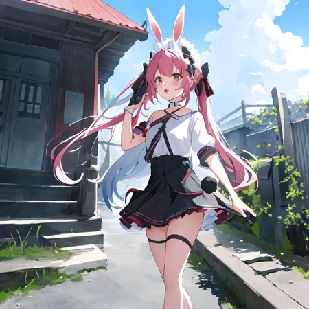 tomarimari,solo,1girl,<lora:tomarimari:0.8>,twin tail,ruffled skirt,rabbit ears,show panties