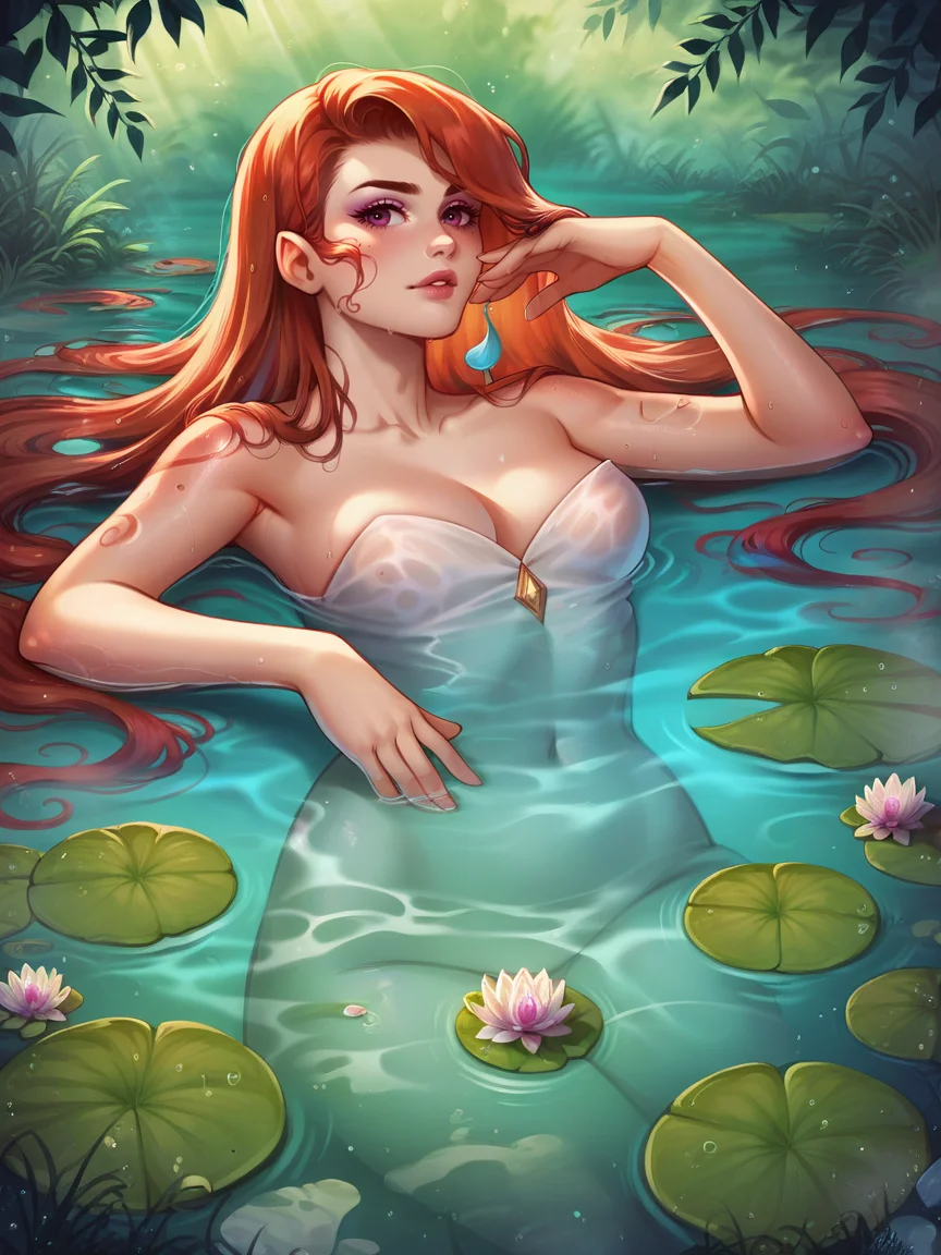score_9, score_8_up, score_7_up, score_6_up, score_5_up, <lora:prywXLP:0.8> pryw, 1girl, long hair, bathing, pond,