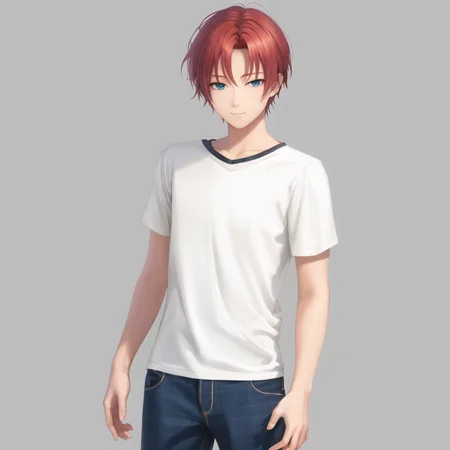 <lora:leo_tsukinaga:0.8>, mesterpice, bestquality, leo_tsukinaga, 1boy, ultra-detailed, ultra-high contrast , 1boy, 8k, wallpaper quality, body facing me, standing, soft smile, complex background, realistic, short sleeve, solo, character focus, male_focus