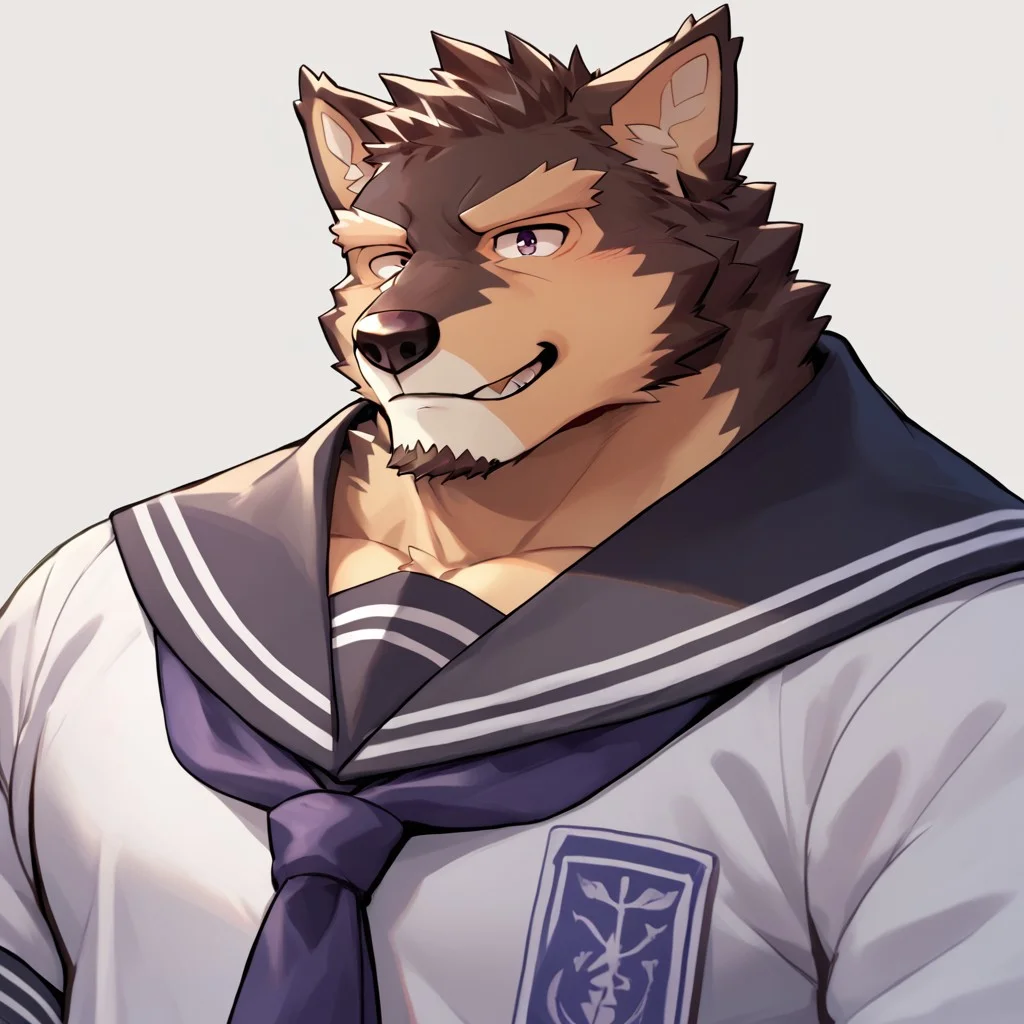 score_9, score_8_up, score_7_up,  <lora:Pubraseer-000009:1.0> Pubraseer, solo, dog boy, bara, furry male, sailor uniform