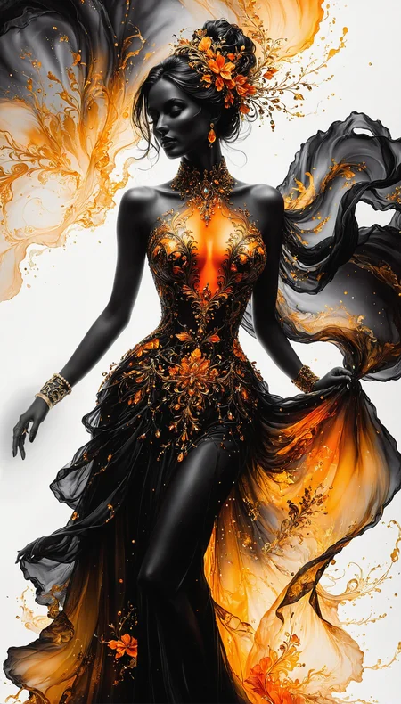 Silhouette Art, breathtaking ( absurdres divine aesthetic FaeTastic extravaganza alcohol ink sketch). amazing, fine, detailed, masterpiece, lovely, charming, awe-inspiring, radiant, magnificent. (all dark hues and fine vibrant orange glowing smoldering accent and shiny gold color scheme:1.02). glossy.
<lora:InkArtXL_1.2:0.4> <lora:FaeTastic:0.35> . award-winning, professional, highly detailed . extremely high-resolution details, photographic, realism pushed to extreme, fine texture, incredibly lifelike, high contrast, well defined .
