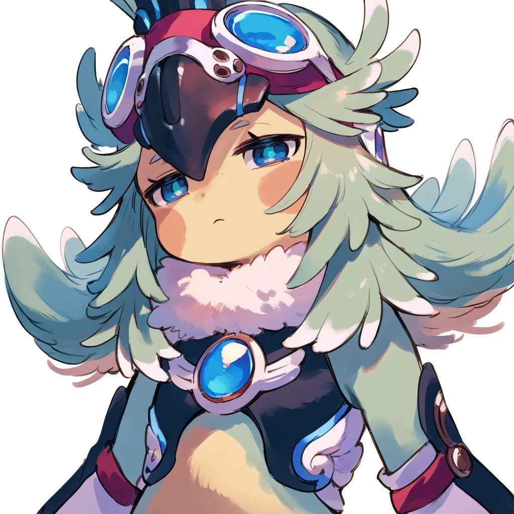 (score_9:0.9),score_8_up,score_7_up,anime style,rating_safe,(zPDXL),<lora:XB2 Finch ponyXL v2:0.75>,finch,crop top,simple background,1girl,solo,white background,looking at viewer,closed mouth,upper body,shinning,expressionless,
