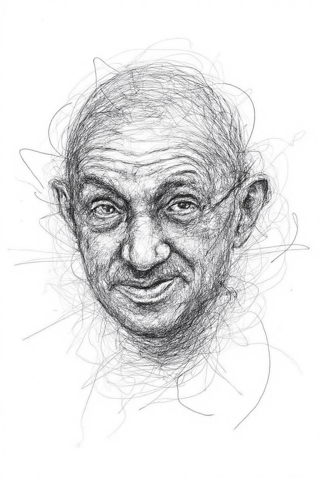 drawing of face of Mahatma Gandhi. He is making a face. <lora:scribble1_nbm_d6a3:1.0><lora:822533911604350441:0>