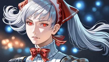 score_9,score_8_up,score_7_up,
(realistic:1.2),analog photograph,(bloom:1.2),highly detailed,highres,photorealism,
<lora:aliciamelchiott>,aliciamelchiott,awakened valkyria,1girl,solo,
white hair,twintails,bouncing hair,
red eyes,glowing eyes,half-closed eyes,looking at viewer,parted lips,
headdress,military uniform,white collar,red badge,armor,portrait,front view,
upper body,final flame,(body edge glowing blue lights:1.2),light particles,
outdoors,simple background,
vignetting,blurry background,