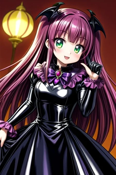 Bad_End_Precure, evil corrupted princess wearing dark pastel (ruffled:1) (gleaming latex:1) gown with (long latex vampire cloak:1) and latex gauntlets, soft lighting, ruffles,
(vmpr),
<lora:more_details:1>,