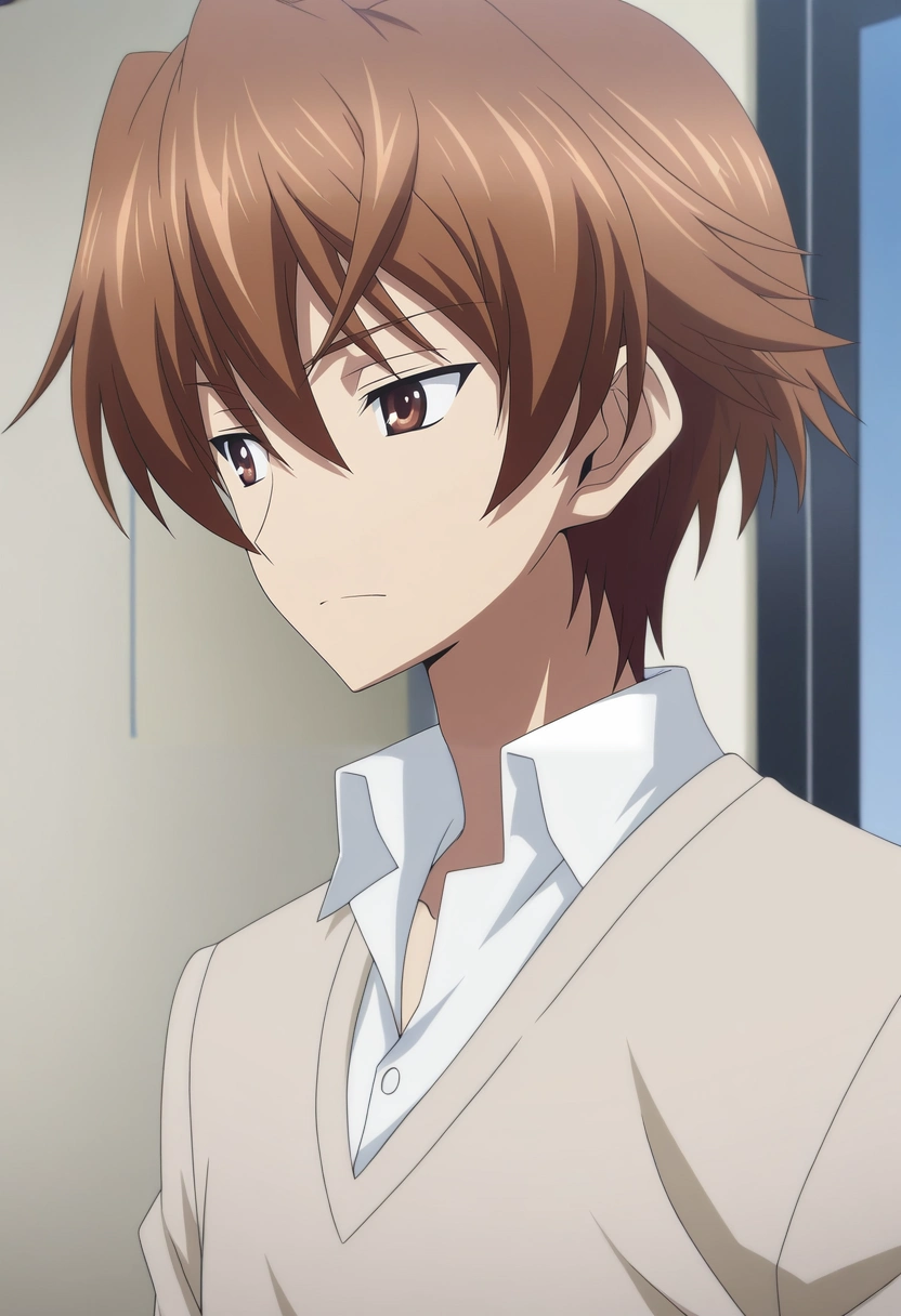 masterpiece, best quality, , anime screencap, , official style,, 1boy, solo, male focus, <lora:takeya_iizuka_ilxl:0.98>, takeya_iizuka, brown hair, brown eyes, short hair, , ,