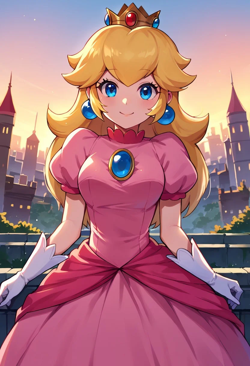score_9, score_8_up, score_7_up, source_anime,
princesspeach, <lora:princess-peach-chibi-ponyxl-lora-nochekaiser:1>
princess peach, blonde hair, blue eyes, long hair, smile,
crown, dress, gem, gloves, pink dress, puffy short sleeves, puffy sleeves, short sleeves, white gloves,
outdoors, cityscape,
looking at viewer, dutch angle, cowboy shot