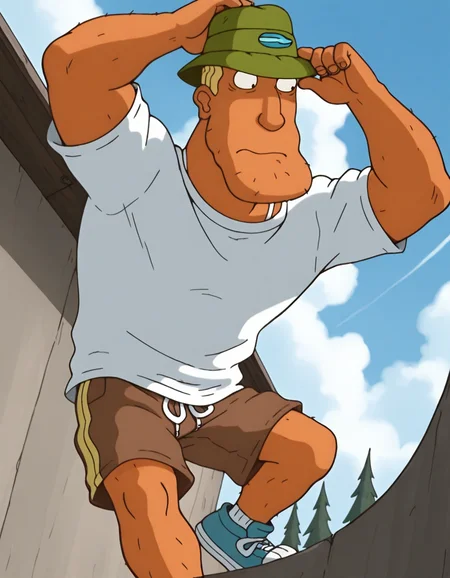 masterpiece, best quality, amazing quality, <lora:Raymundo_Rocket_IL:1>, RaymundoR-ARAI-IL, 1boy, male focus, blonde hair, hat, solo, white shirt, shorts, dynamic angle, <lora:cfg_scale_boost:0.4>