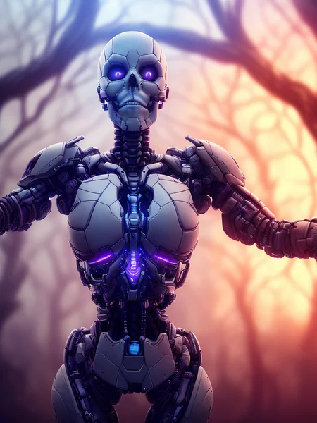 (cybernetics by emb-rrf2:1.0),(highly detailed:1.2),(best quality:1.2),(8k:1.2),sharp focus,(subsurface scattering:1.1),(award-winning photograph:1.3)
(one cyborg undead skull:1.2), neon glow,face centered,(standing in a fantasy forest:1.3)
(highly detailed background:1.2),(fantasy horror:1.2), (knollingcase:1.1),(dreamlikeart:1.0), dramatic lighting