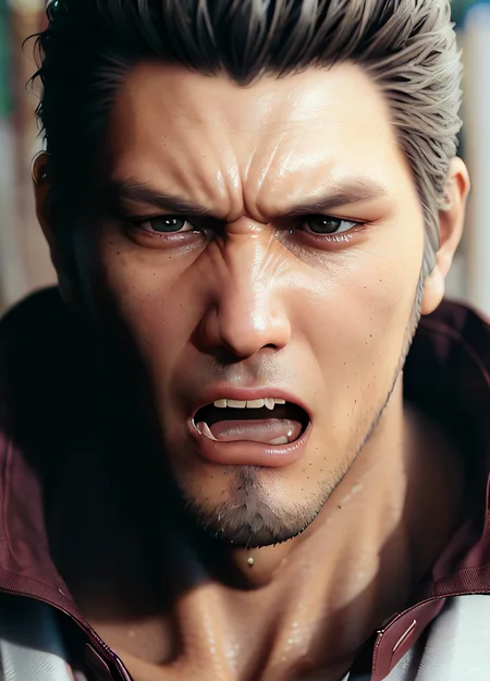 (SFW,8k, RAW photo, best quality, masterpiece:1.2),(realistic, photo-realistic:1.37),1 mature man ,(((screaming,portrait,white clothes))), facial close-up <hypernet:kiryu:1>