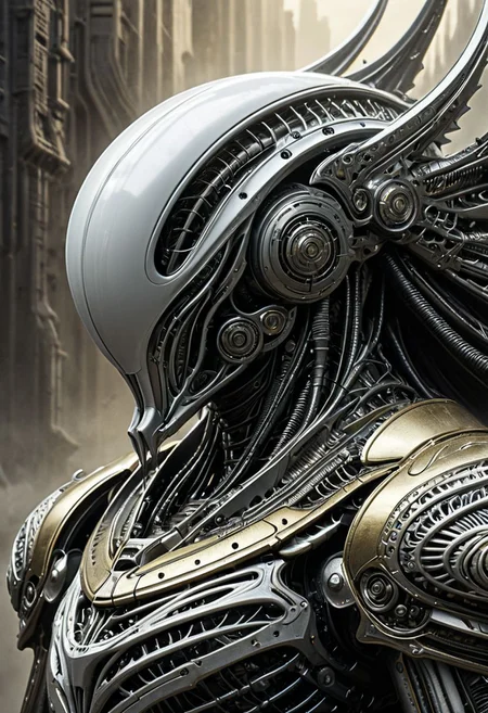 A combat spacecraft of the distant future with a streamlined shape, on a light background, sf, intricate artwork masterpiece, ominous, matte painting movie poster, golden ratio, trending on cgsociety, intricate, epic, trending on artstation, by artgerm, h. r. giger and beksinski, highly detailed, vibrant, production cinematic character render, ultra high quality model