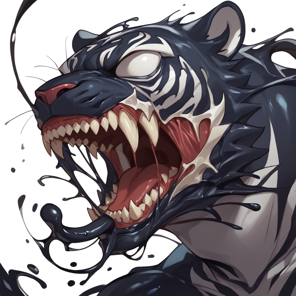 score_9, score_8_up, score_8, score_7, black goo, tiger, <lora:s1m13073PNYXL_V00:0.6> s1m13073, solo, open mouth, simple background, white background, teeth, no humans, sharp teeth, monster, no eyes
