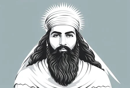 A simple line art illustration, vector, zartosht the ancient persian prophet, minimalist, lowbrow, Zoroaster