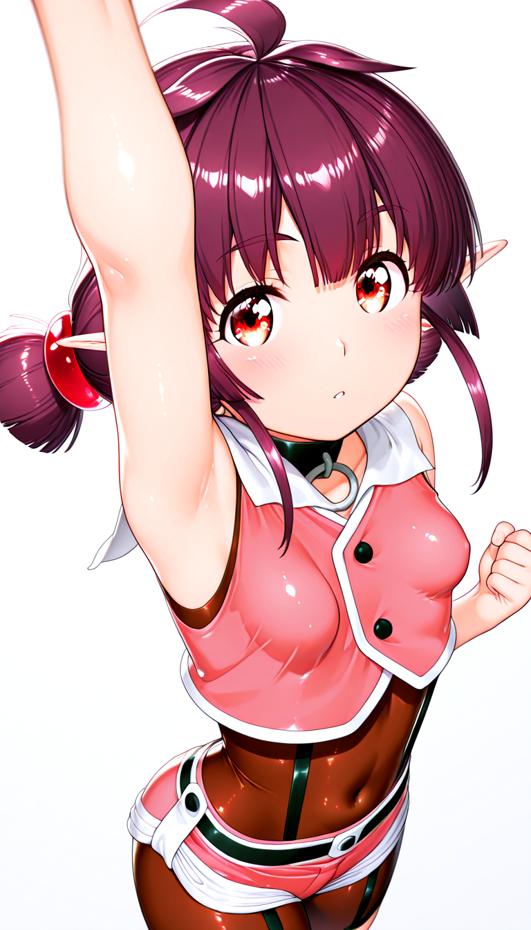 IllusP0s, masterpiece, best quality,(ultra detailed eyes:1.4),((ultra detailed heir:1.4)), ((explicit)), <lora:perfection style v2d:1> ,((dynamic angle)),((dynamic pose:1.4))
BREAK
1girl, sh3rry_manga,hair ornament, Purple Hair
shorts, bodysuit, pink shorts, short shorts, sleevless,
BREAK
,((blank background)) ((upper body)),straight-on
<lora:sherry_-_100percent_-_manga-000023:1>raised fist