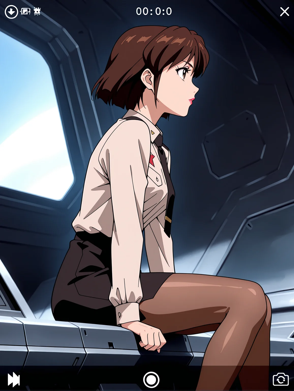 masterpiece,best quality,amazing quality,
1girl,solo,
<lora:Yuriko_Star_ilxl_v1.0:1>,Y_S,brown hair,short hair,brown eyes,lipstick,
y_clothes,shirt,black tie,black pencil skirt,brown pantyhose,
<lora:Fixhands_anime_bdsqlsz_V1:1>,spacecraft,cockpitheadset,science fiction,sitting,fake screenshot,looking ahead,profile,