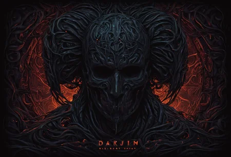 a beautifully movie poster with the title "darkdjm" in bold. illustration in darkdjm style, featuring intricate details, rich colors, and dynamic lighting that enhances depth and mood