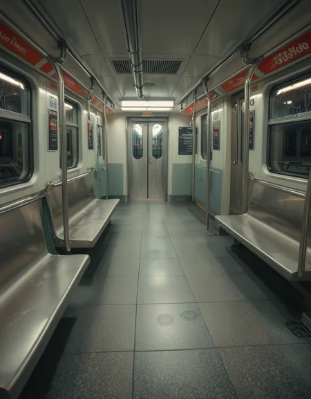 A modern subway train,Subw4y tr41n, in motion, with a single woman standing near the center of the train car, holding onto a shiny metal pole for balance as the train glides along the tracks. The woman is dressed casually yet stylishly, wearing a long black coat over a beige turtleneck sweater, paired with slim-fit jeans and ankle boots. Her hair is neatly tied back into a low bun, with a few loose strands framing her face. She has a thoughtful, calm expression, her gaze directed slightly downward as if lost in her own world. In her other hand, she holds a small tote bag, its strap looped over her wrist, with a paperback book peeking out from the top.
The subway car is clean but shows subtle signs of daily use. The walls are lined with muted gray panels, and the seats along the edges of the car are upholstered in a dark blue fabric, slightly faded from wear. Overhead, fluorescent lighting casts a bright, even glow across the interior, causing faint reflections on the polished floor, which is marked with the occasional scuff from commuters' shoes. Metal grab handles hang from above, gently swaying with the trainâs movement, and shiny steel poles are strategically placed throughout the car.
The windows on both sides reveal a blurry, motion-filled view of the dark subway tunnel, interspersed with flashes of graffiti-covered walls and dim utility lights. Above the windows, digital displays show the next stop in bright LED text, along with a route map that runs the length of the car. Small advertisements are mounted on the walls, showcasing everything from city events to product promotions, some with vibrant colors that add subtle contrast to the neutral tones of the train.
The atmosphere feels still and introspective, with the soft hum of the train and the occasional squeal of the wheels on the track. The train is sparsely occupied, with a few empty seats and subtle details like a forgotten coffee cup on one bench and a folded newspaper lying on the floor. The overall mood is quiet and reflective, capturing a moment of solitude and thoughtfulness during an ordinary subway ride.<lora:SDXLFaeTastic2400:0.4> <lora:extremely_detailed:0.4> extremely detailed, <lora:Subw4y_tr41n:1>, Masterpiece,best quality,hi res,8k,hi res,8k,award winning,(sharp focus, intricate, highly detailed),