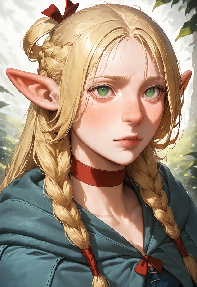 masterpiece, best quality, newest, absurdres, highres,
DFCAV1.0, realistic, 1girl, marcille_donato \(dungeon_meshi\), elf, pointy ears, green eyes, blonde,