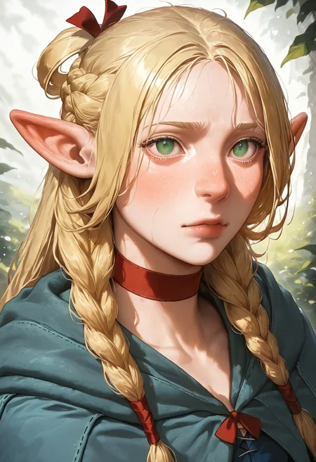 masterpiece, best quality, newest, absurdres, highres,
DFCAV1.0, realistic, 1girl, marcille_donato \(dungeon_meshi\), elf, pointy ears, green eyes, blonde,