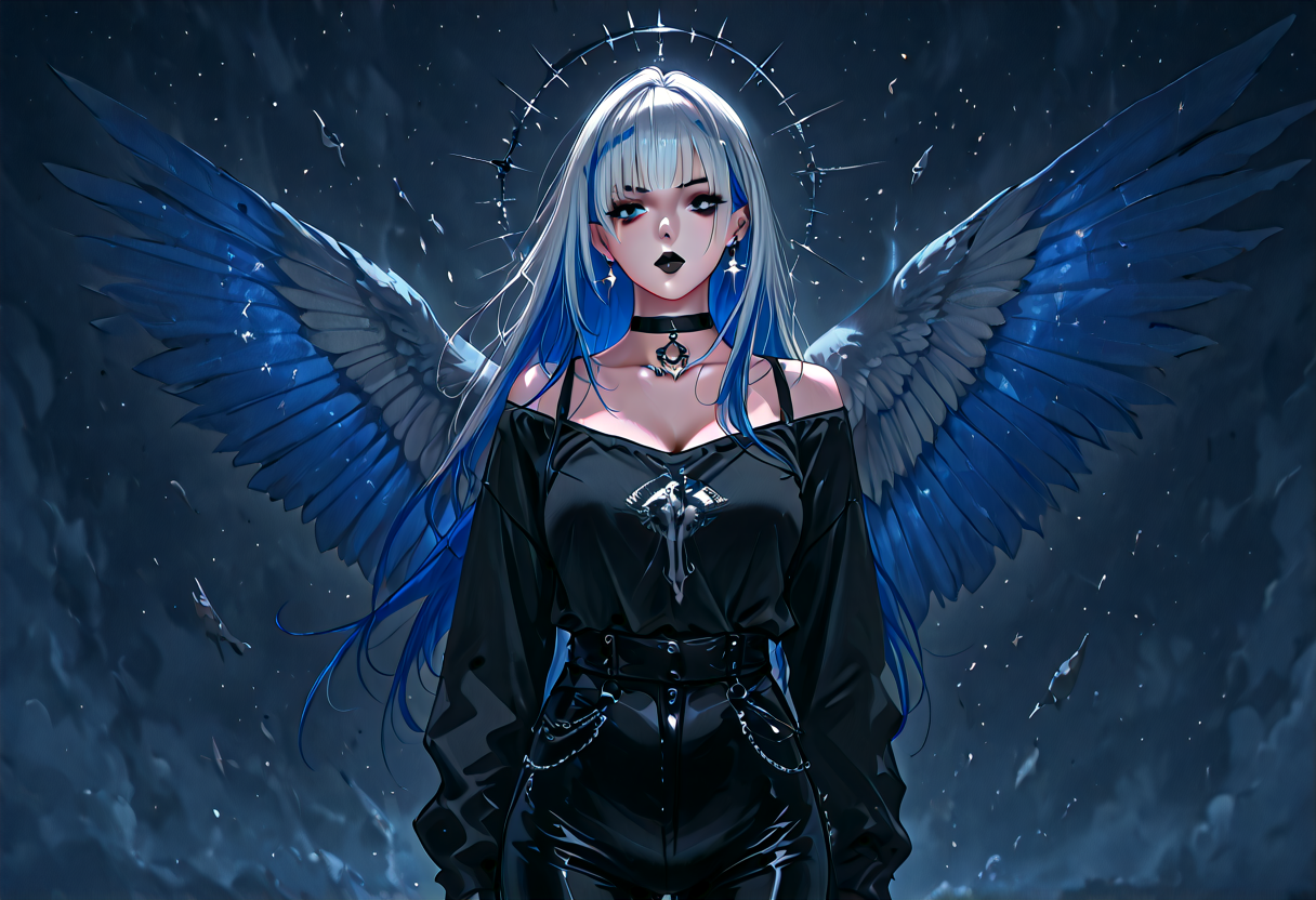 score_9,score_8_up,score_7_up, 1girl, solo, (American Flag, USA theme), birdâs eye view, dramatic lighting, pouting, (goth, black lipstick, silver jewelry, silver piercings, black mascara, black eyeshadow), (plus-size), (<lora:Underdye_hairstyle__Peekaboo_Hairstyle:1> underdye_hairstyle, two-tone hair,  White outer hair, Blue and Red inner hair),choker, (alabaster scarred skin), heavy breasts, covered crotch, (licking battery), (<lora:Fantasy_Wings_Luis_Royo_Style:0.5> magic wings,),alien floating islands USA background,  <lora:KUBINAGA_Style:1> kug4r44423
