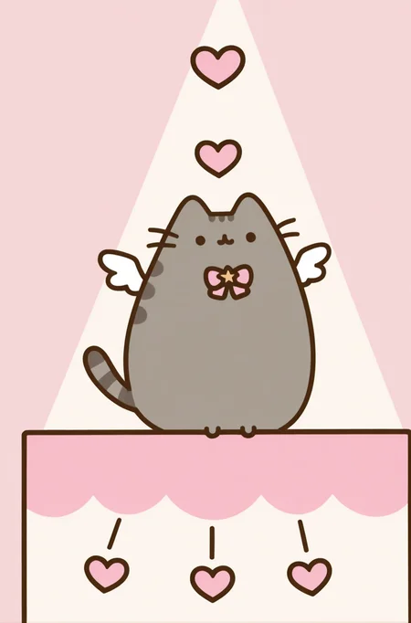 masterpiece, best quality,very aesthetic, Cupid outfit, tiny wings, bow and arrow, floating hearts, magical atmosphere, soft lighting, Pusheen <lora:PusheenIXL:1>