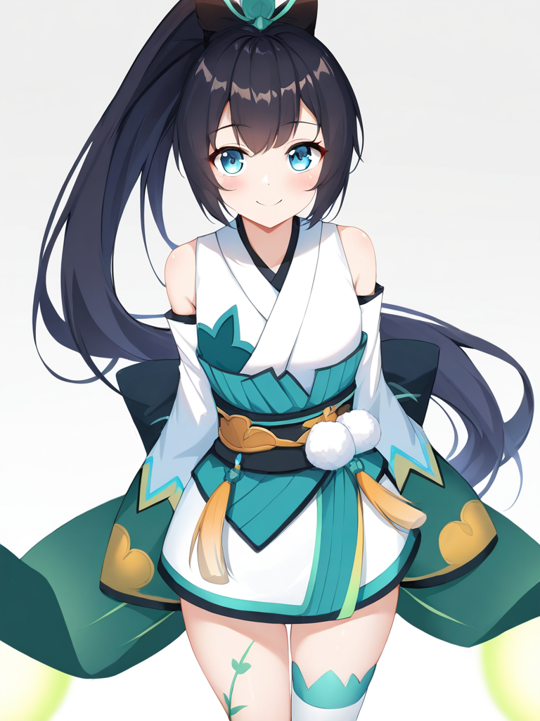 1girl,single thighhigh,solo,yingcao,white background,simple background,,smile,v,<lora:yingcao-000012:1>, masterpiece, best quality, very aesthetic, absurdres
