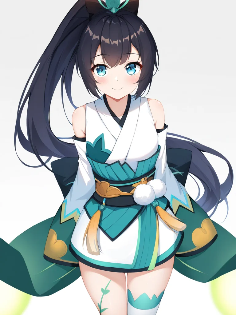 1girl,single thighhigh,solo,yingcao,white background,simple background,,smile,v,<lora:yingcao-000012:1>, masterpiece, best quality, very aesthetic, absurdres