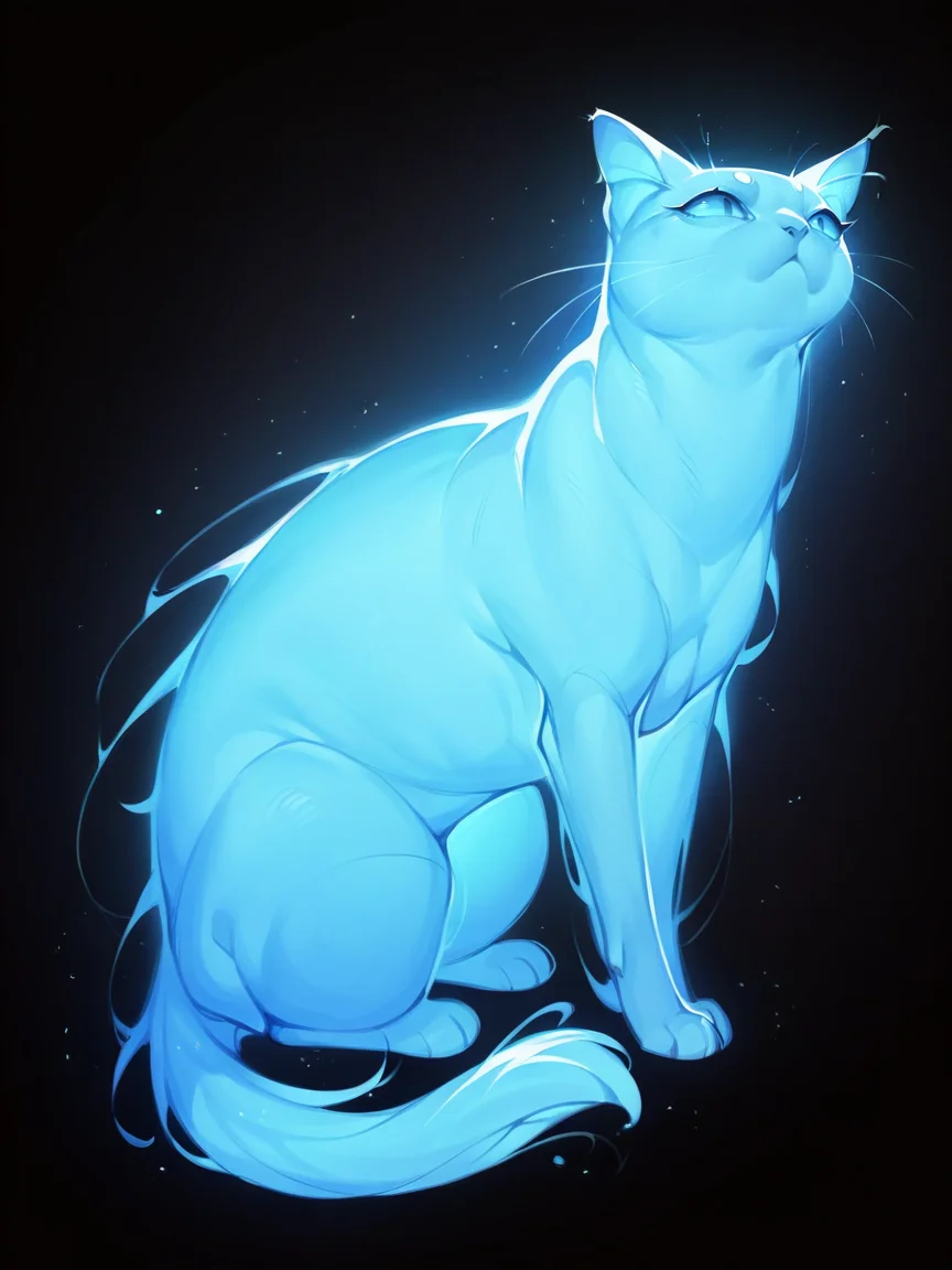score_9, score_8_up, score_7_up, score_6_up, score_5_up,  <lora:p4tr0nusXLP:1> p4tr0nus, no humans, glowing, black background, blue theme, cat