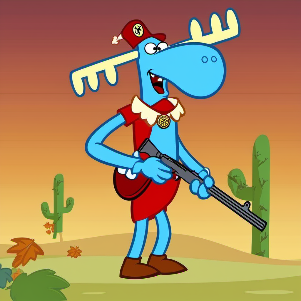 Lumpy1024, a tall  blue cartoon character with a shotgun hunting <lora:Lumpy1024:0.9>