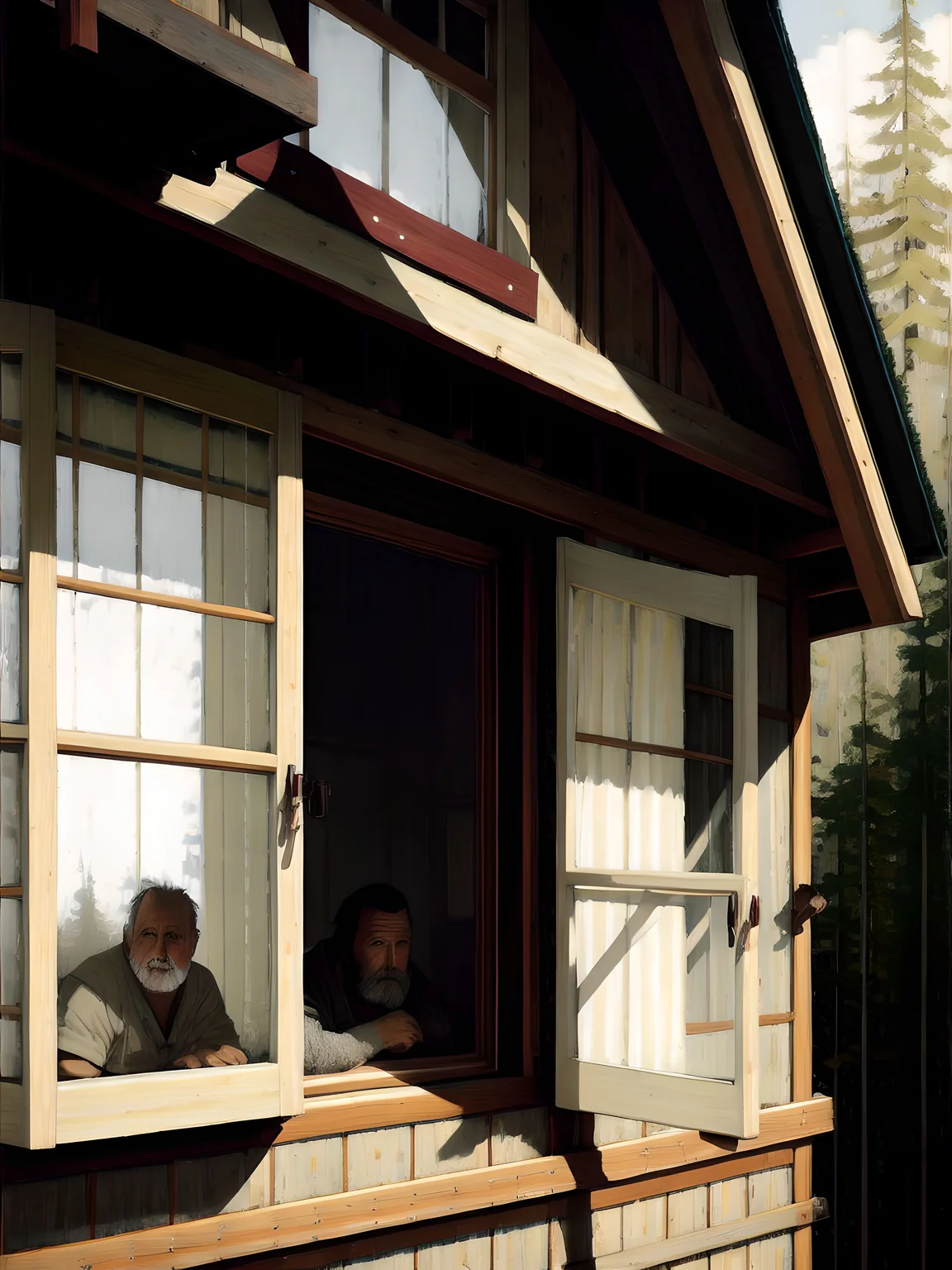 (close up outdoor view of a house window of in front is a very ugly man looking at the camera:1.4), professional creepy majestic oil painting by Ed Blinkey, Atey Ghailan, Studio Ghibli, by Jeremy Mann, Greg Manchess, Antonio Moro, trending on ArtStation, trending on CGSociety, Intricate, High Detail, Sharp focus, dramatic, creepy photorealistic painting art by midjourney and greg rutkowski