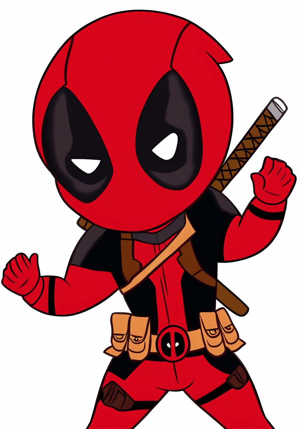 <lora:deadpool_chibi:0.8>, deadpool_chibi, 1boy, solo, dynamic pose, simple background, white background,
