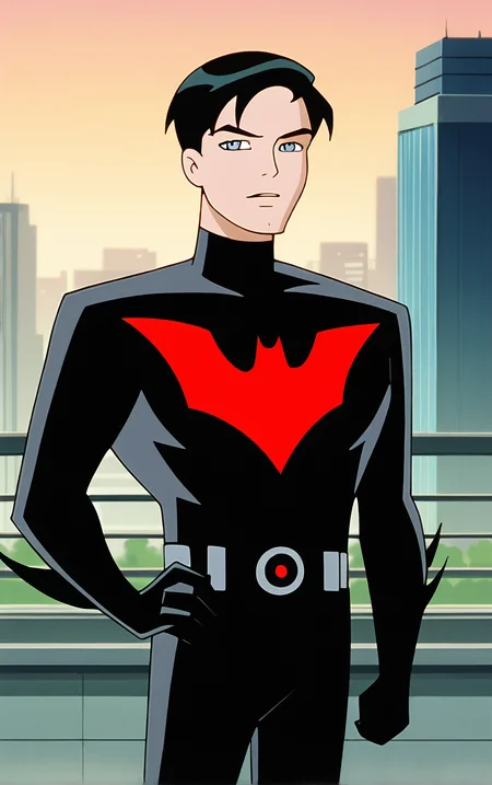 score_9, score_8_up, score_7_up, BREAK
NoMaskedBatsuit_TerryMcGinnis_ownwaifu,
1boy, black hair, grey eyes, short hair, bangs,
bat print, black bodysuit, superhero, turtleneck, grey belt, black gloves,
(contrapposto, hand on hip), sunset, sidelighting, cityscape, vanishing point, outdoors, depth of field, solo,
<lora:PONYXL_DC_BatManBeyond_TerryMcGinnis_ownwaifu_r1:0.8> , depth of field,
,