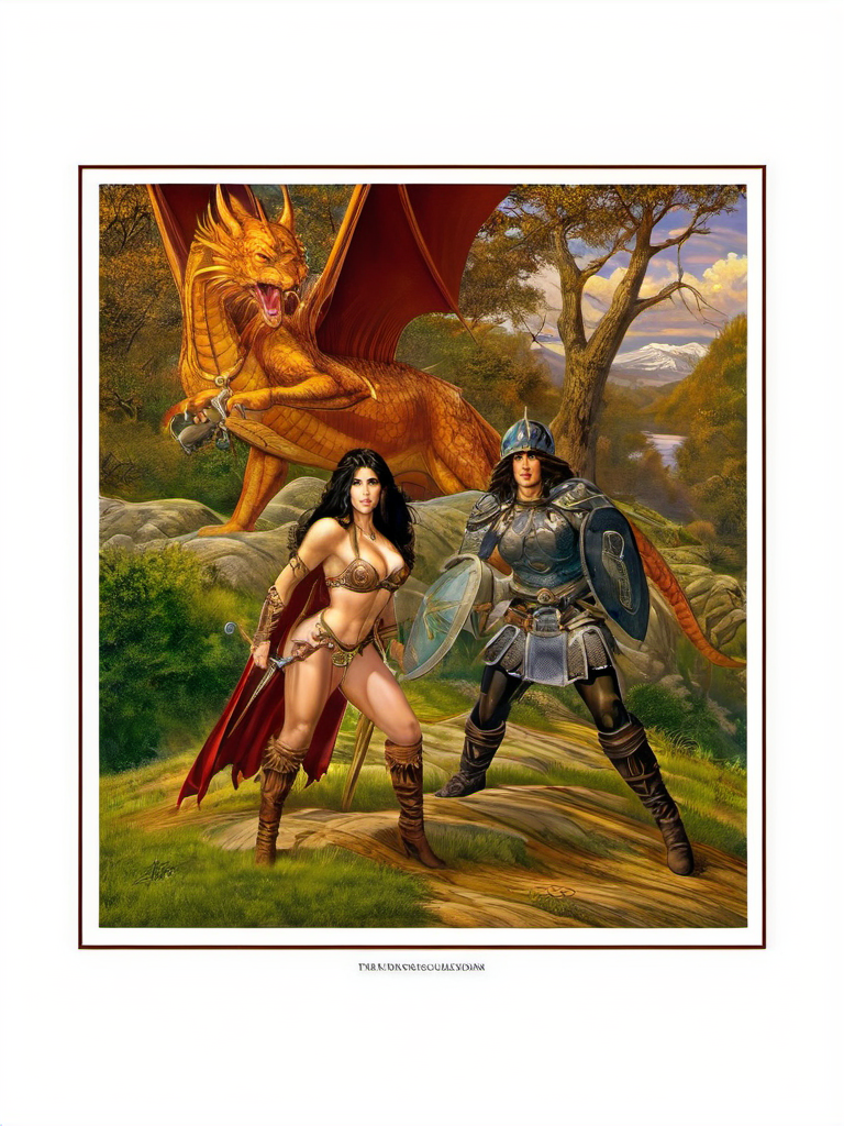 fantasy illustrations of by Elmore_Style_LX , Witches and warriors, sexy, skimpy, slutty, supermodel witch, adventure, cinematic, epic outdoor location, fantasy illustration, cinematic scene by forgotten realms, 1woman barbarian, skimpy armor, Huge breasts, bikini armor, sexy barbarian nude , with sword with a magic items, in the background epic winter sunset Fantasy masterpiece by Larry Elmore , dragonlance , <lora:Elmore_Style_LX-000010:0.7>
