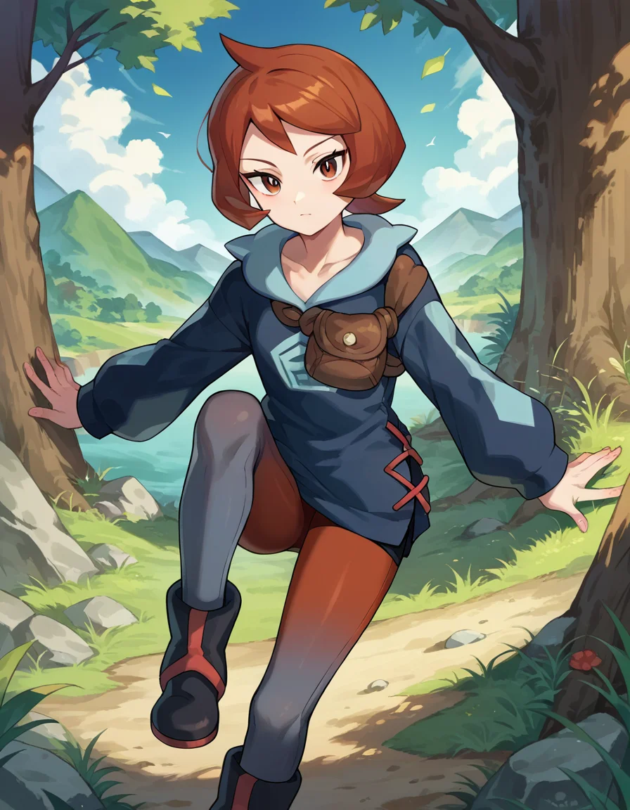 score_9, score_8_up, score_7_up, source_anime,
pokemonarezu, <lora:pokemon-arezu-ponyxl-lora-nochekaiser:1>
pokemonarezu, brown hair, cowlick, short hair, brown eyes,
black footwear, boots, collarbone, diamond clan outfit, jacket, long sleeves, pantyhose,
outdoors, nature,
looking at viewer, cowboy shot, dutch angle,