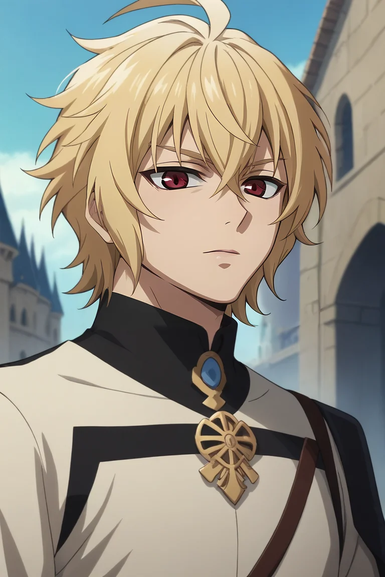 score_9, score_8_up, score_7_up, source_anime, intricate details, anime screencap, , , looking at viewer, , depth of field, 1boy, solo, male focus, <lora:mikaela_hyakuya_pony:0.74>, mikaela_hyakuya, blonde hair, red eyes, short hair, hair between eyes, bangs, ahoge, dwarf costume, castle, , <lora:sdxl_lightning_8step_lora:1>