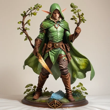 Score_9, score_8_up, score_7_up, score_6_up, <lora:VinylStatuePony:1> ArsFigurine, Vinyl statue, Elf Ranger, full body,