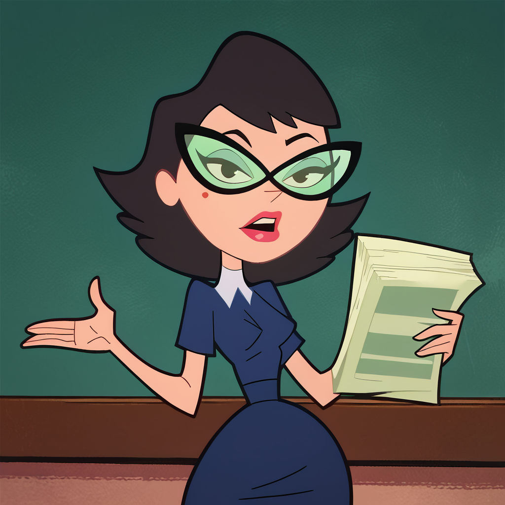 score_9, score_8_up, score_7_up, score_6_up, score_5_up, score_4_up, 1girl, black hair, glasses, lipstick, mole under eye, small breasts, narrow waist, wide hips, looking at viewer, high quality, masterpiece,  <lora:Eleanor_Butterbean:1>