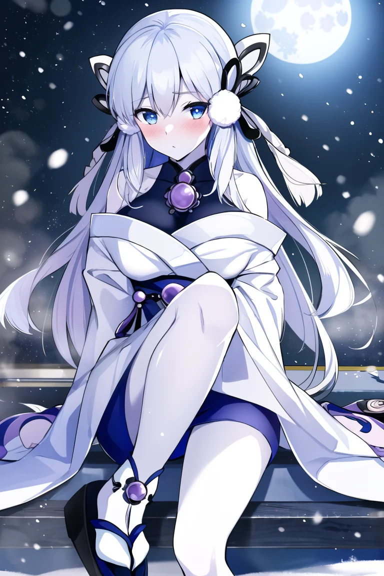 <lora:YukiOnnaYGO-20:0.8>,
YukiOnnaYGO, AbsoluteZeroMayakashi , 1girl, sandals , solo, looking at viewer, snow storm , blush, sitting, night, snow, winter, dark, pale skin, full moon,