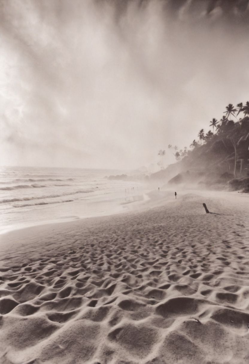AgfaBroviraSpeedBS310RC2, instagram photo, a foggy beach in sri lanka, hard shadows